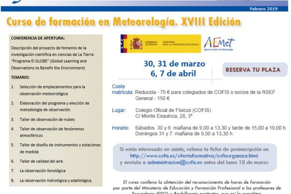XVIII Curso de formación del profesorado en el área de la Meteorología