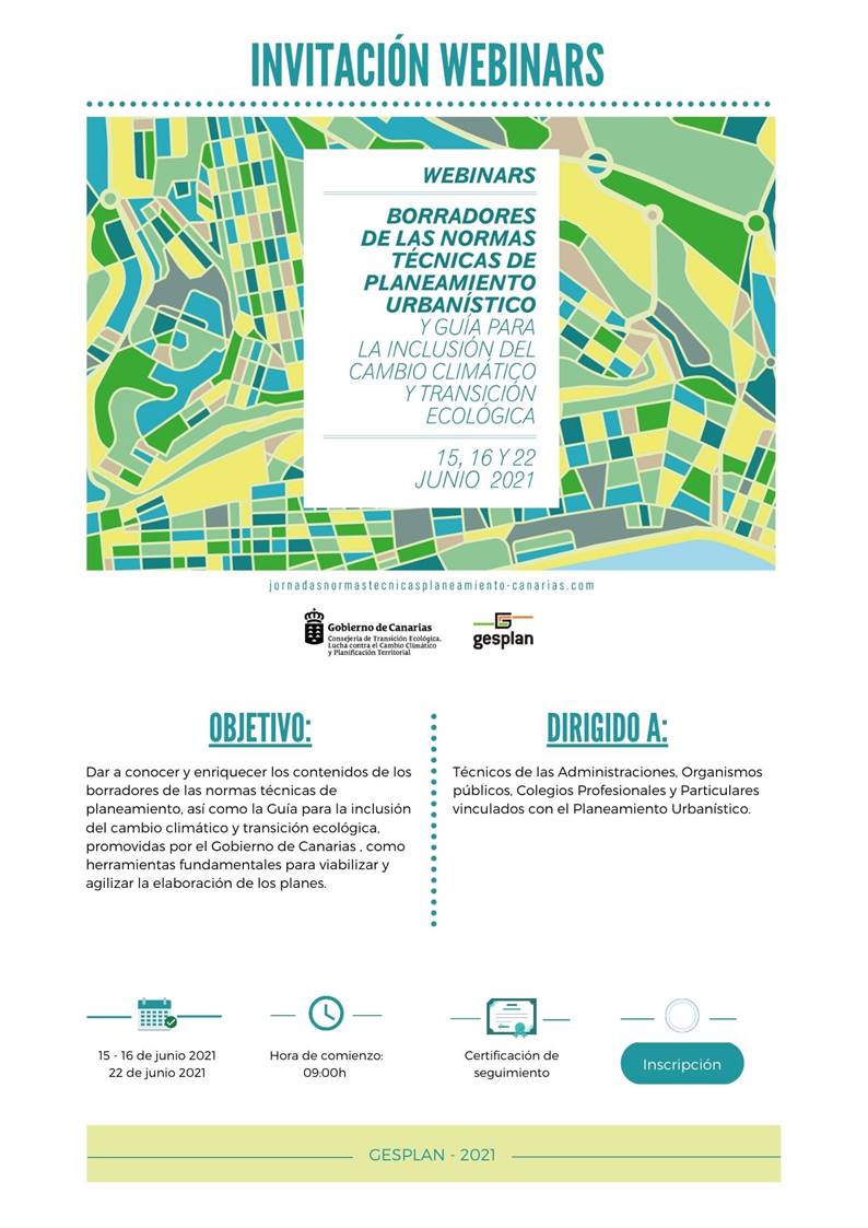 Webinars Borradores de las Normas Técnicas de Planeamiento Urbanístico y Guía para la Inclusión del Cambio Climático y Transición Ecológica